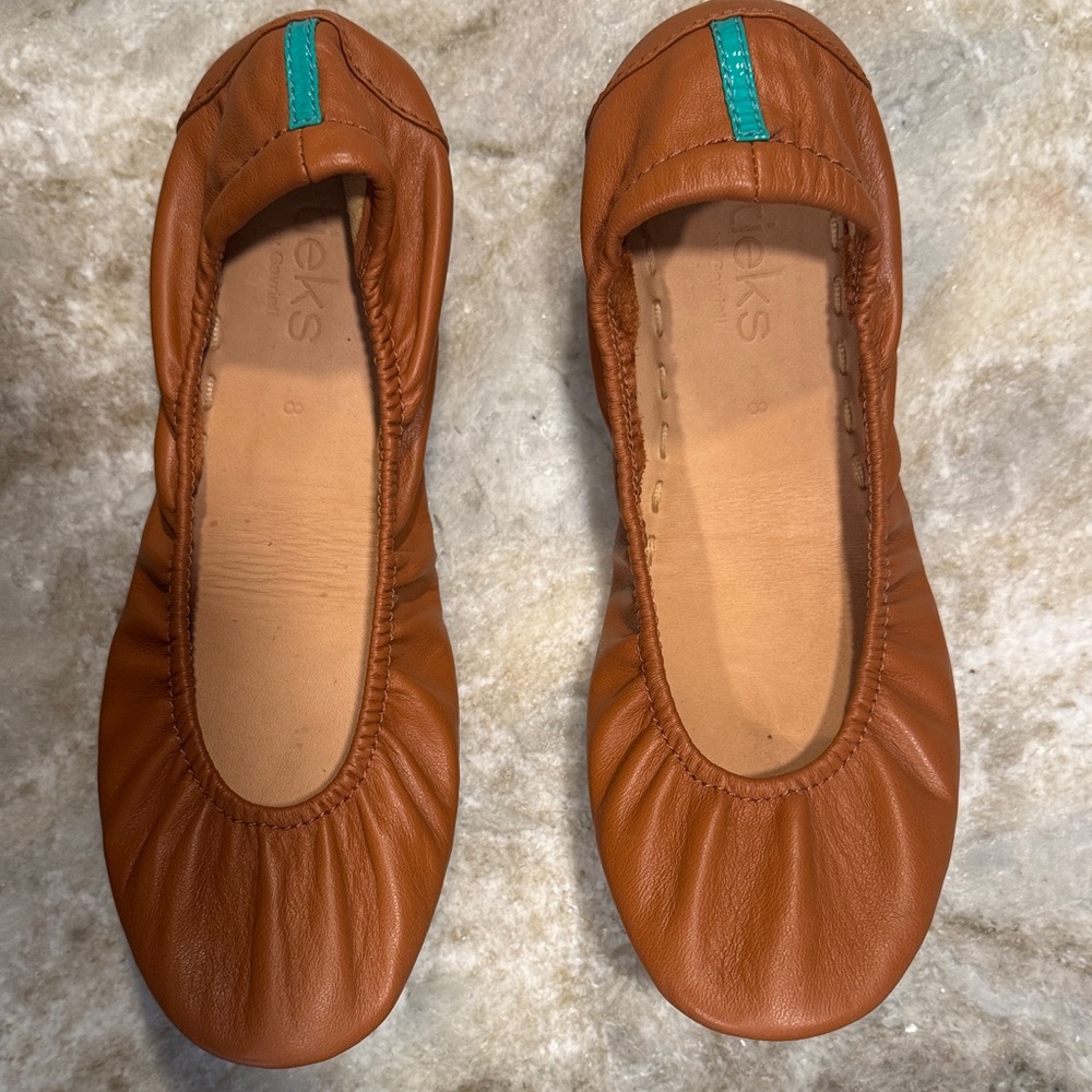 Tieks Brown Leather Flats with Teal Detail